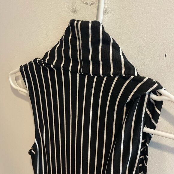 New York & Co. Striped Sleeveless Collared Jumpsuit Black White Small Chic Women - Picture 8 of 11